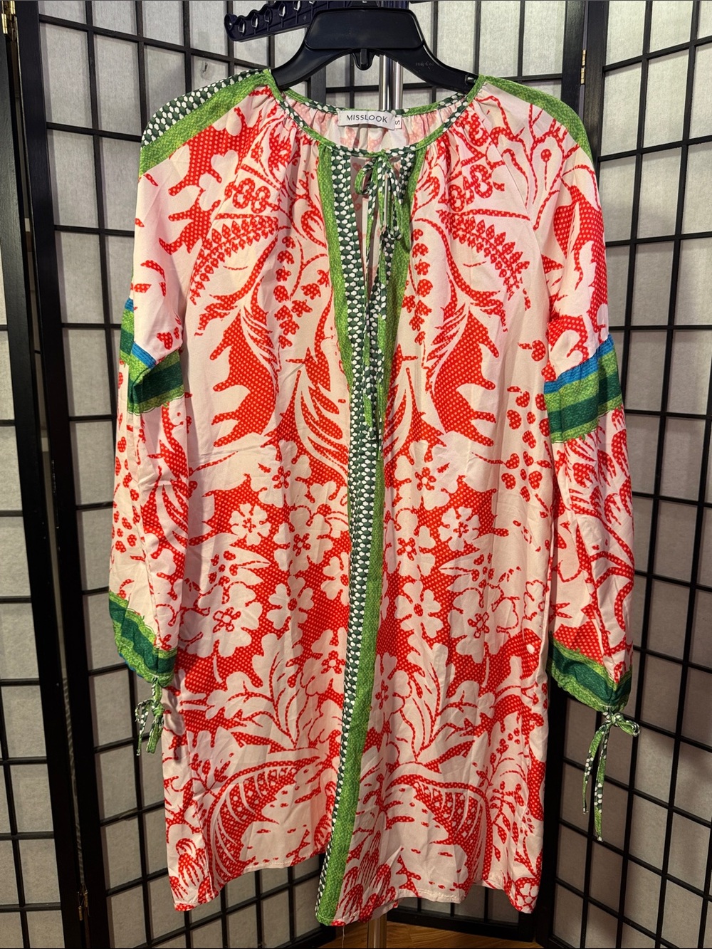 MISSLOOK Red & Green Floral Tie-Front Dress